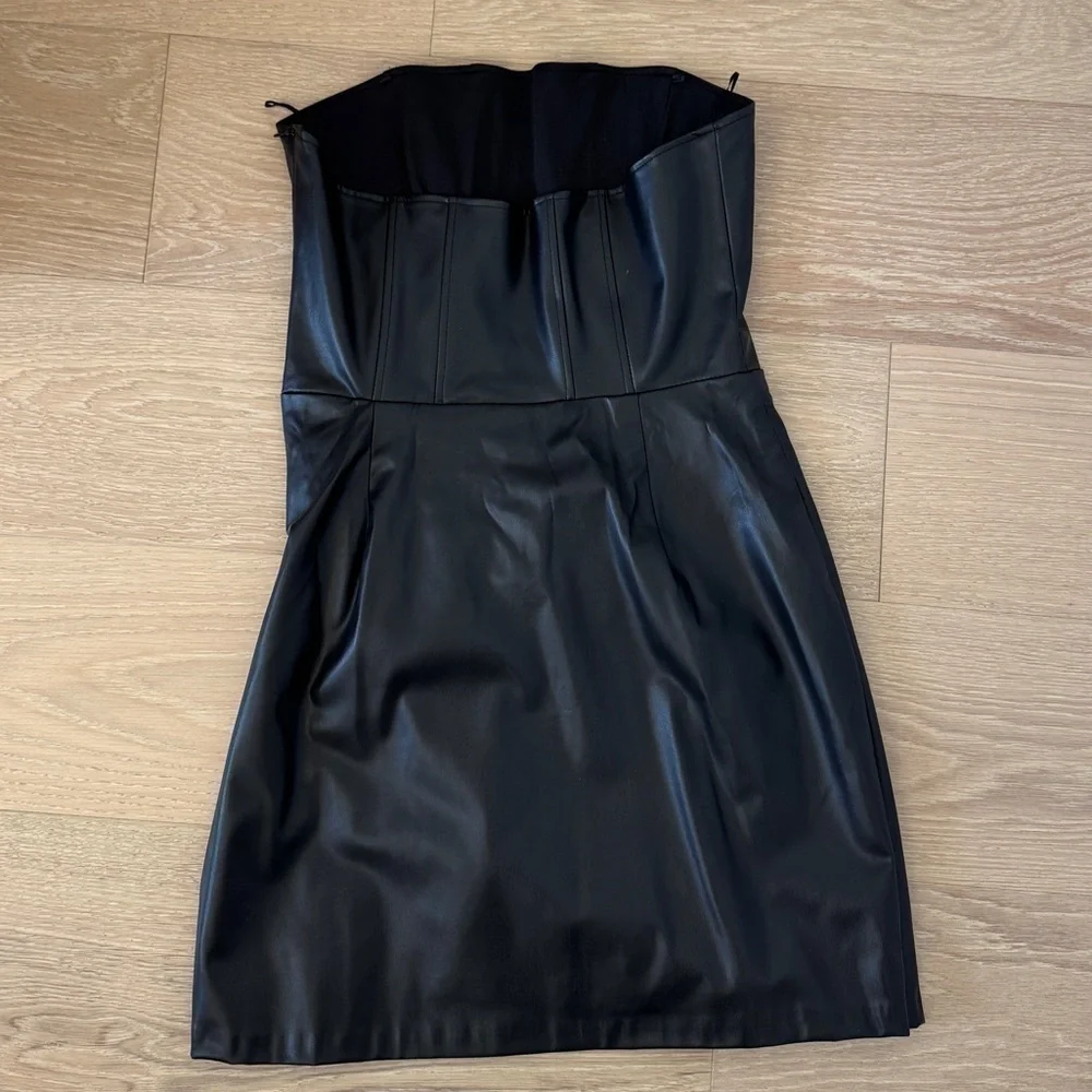 Zara Faux Leather Strapless Ruched Dress - Picture 4 of 6